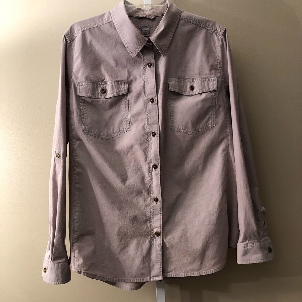 Carhartt Woman’s Button-Up Shirt - Lavender/Grey Size XL